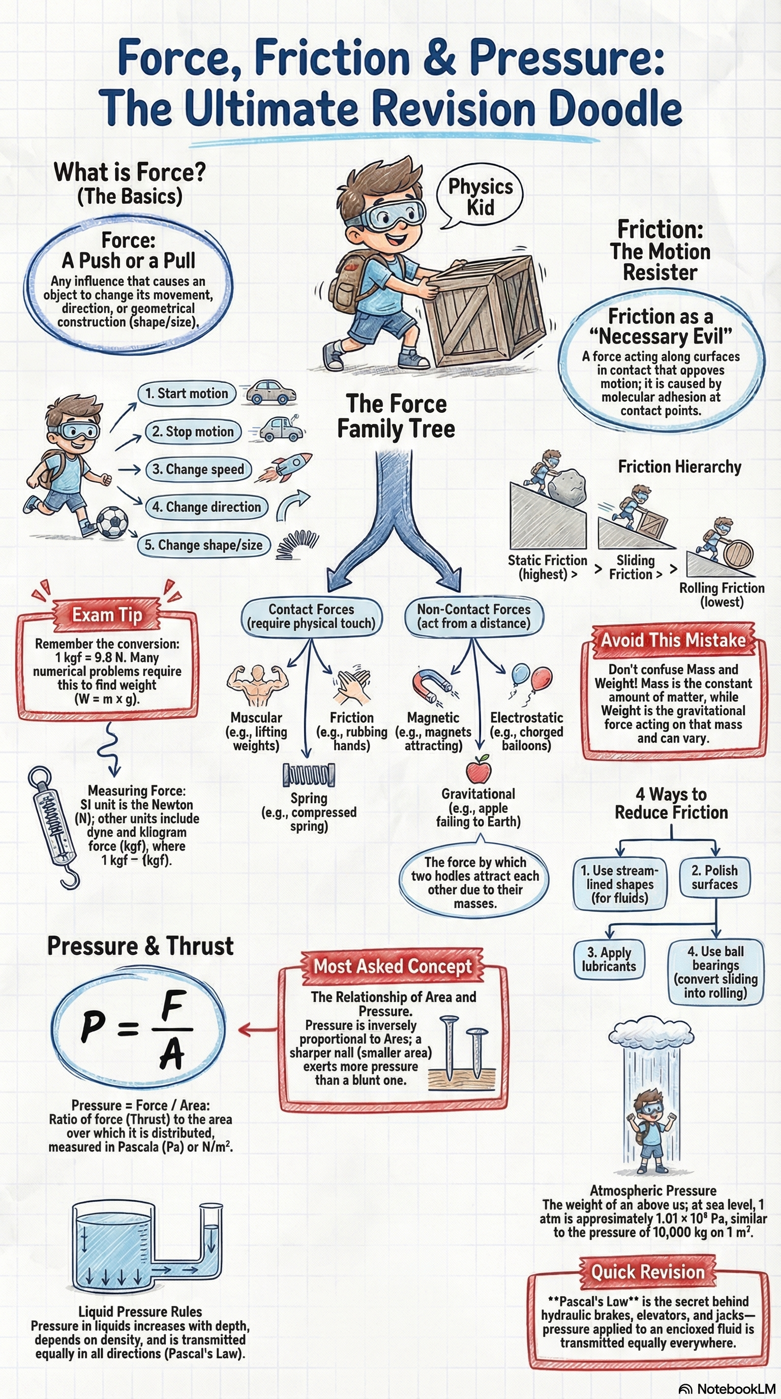 force friction class 8 revision notes mind map