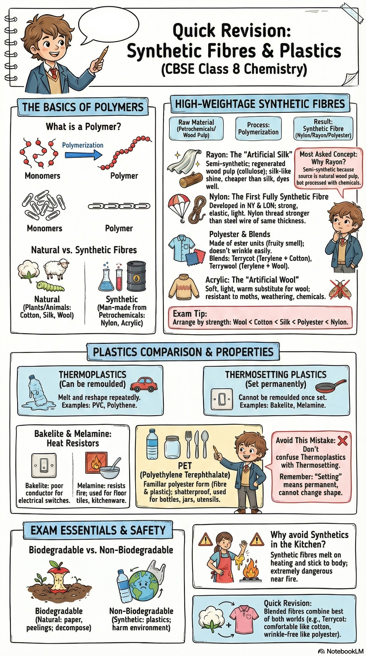 Synthetic Fibres and Plastics mind map
